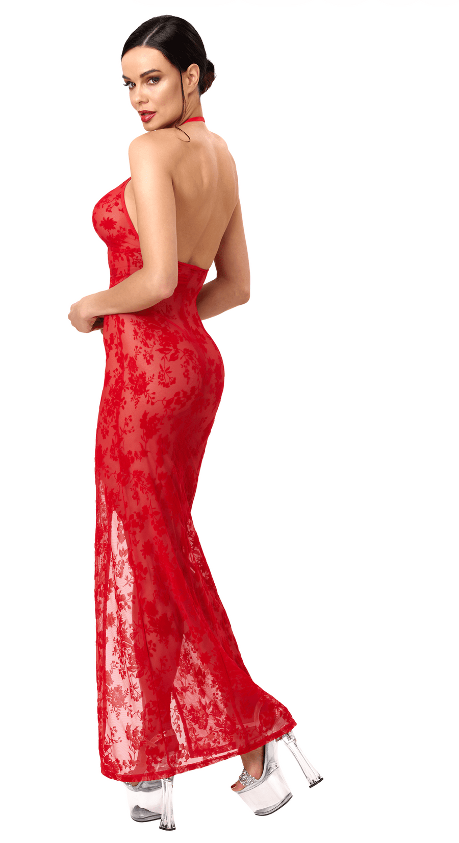 Robe longue rouge à fente et dos nu Plaything – Noir Handmade – vue 2 | Voyage Sensuel