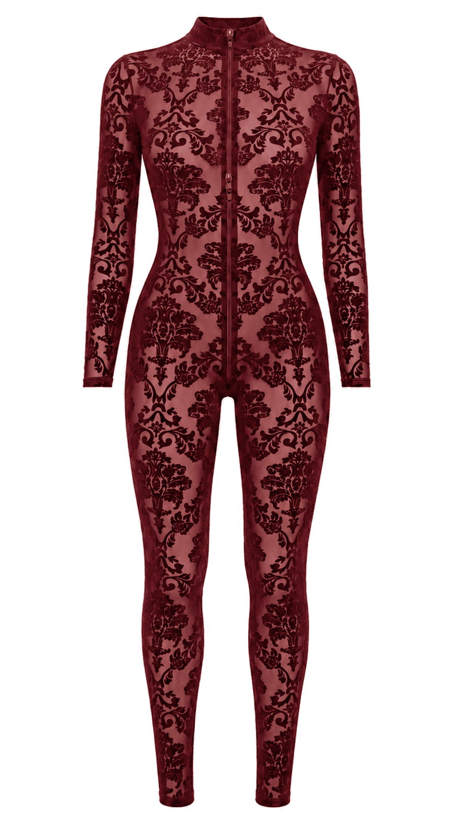 Catsuit bordeaux à zip trois voies Masquerade – Noir Handmade – vue 5 | Voyage Sensuel