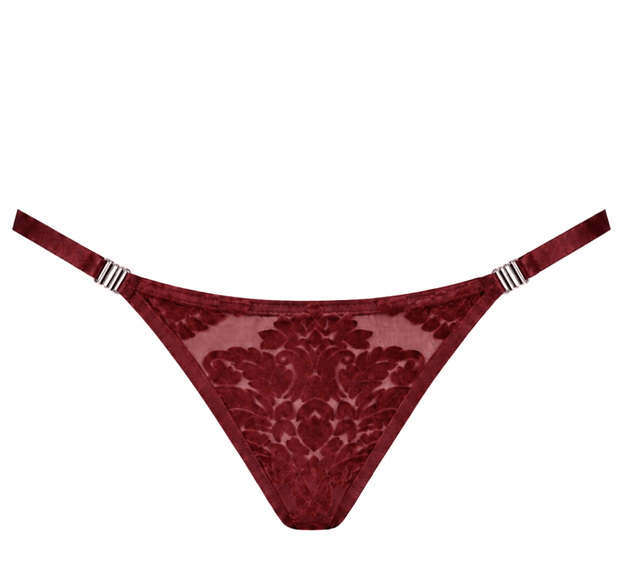 String bordeaux en tulle floqué Masquerade – Noir Handmade – vue 3 | Voyage Sensuel