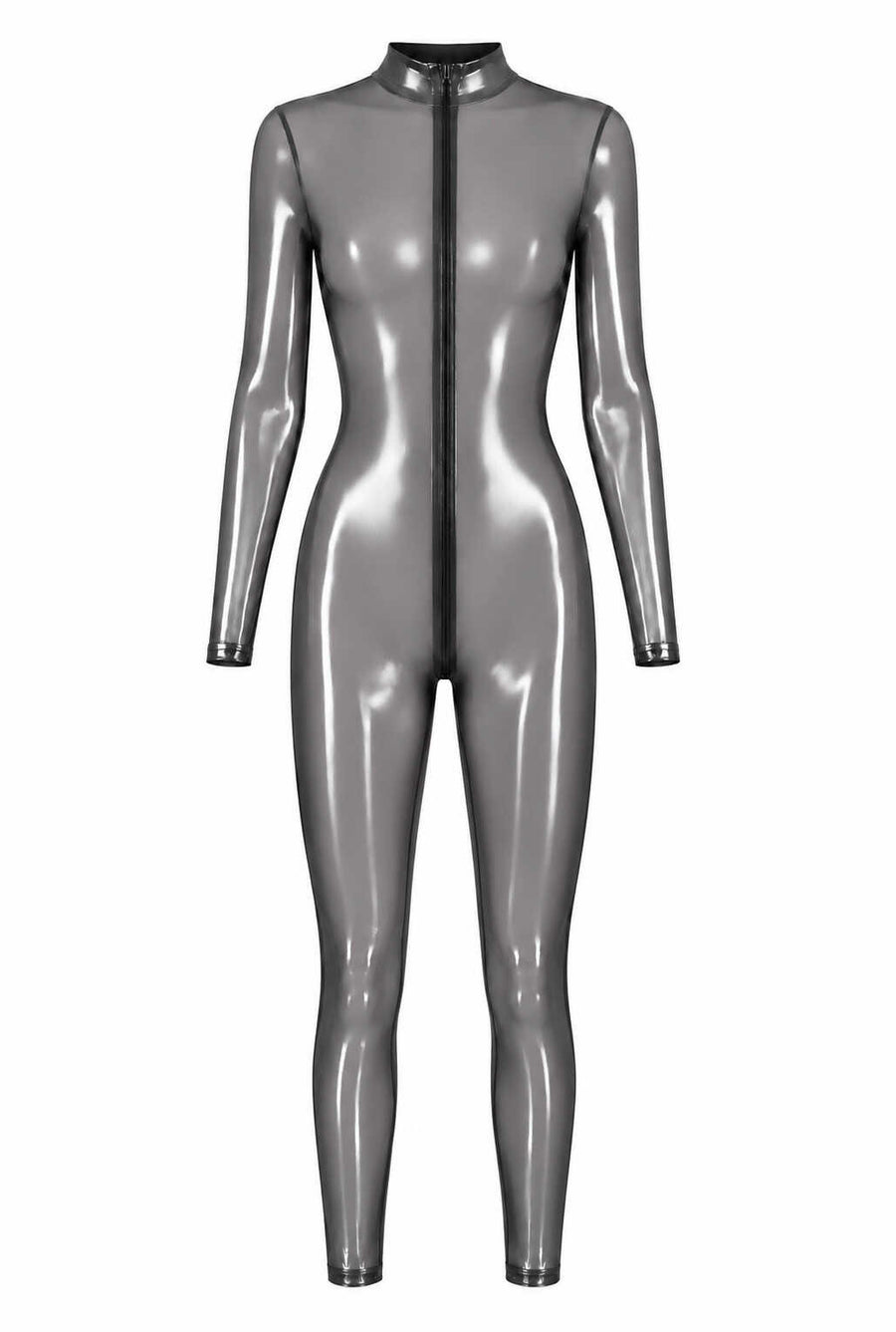 Catsuit argenté à zip trois voies Moondust – Noir Handmade – vue 7 | Voyage Sensuel