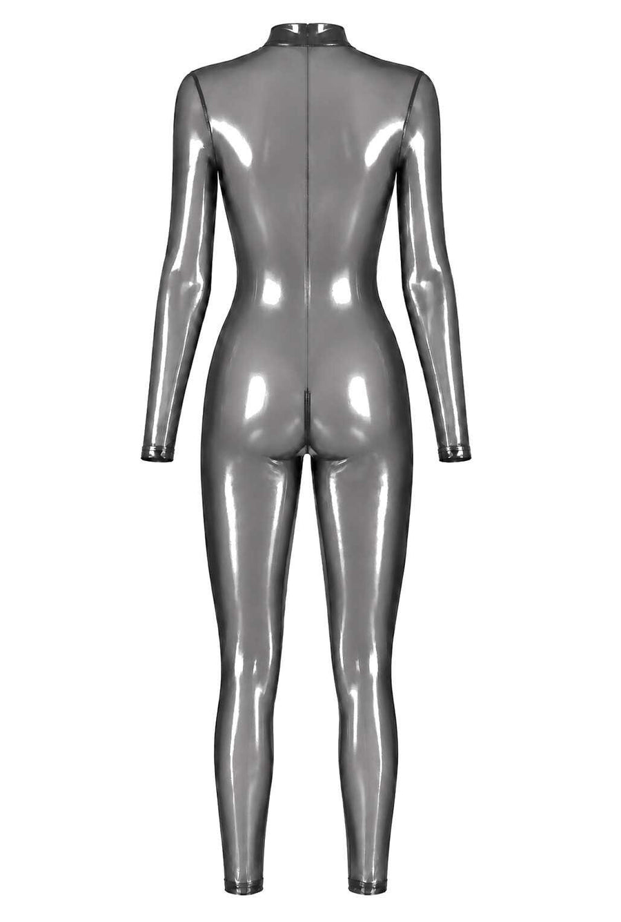 Catsuit argenté à zip trois voies Moondust – Noir Handmade – vue 8 | Voyage Sensuel