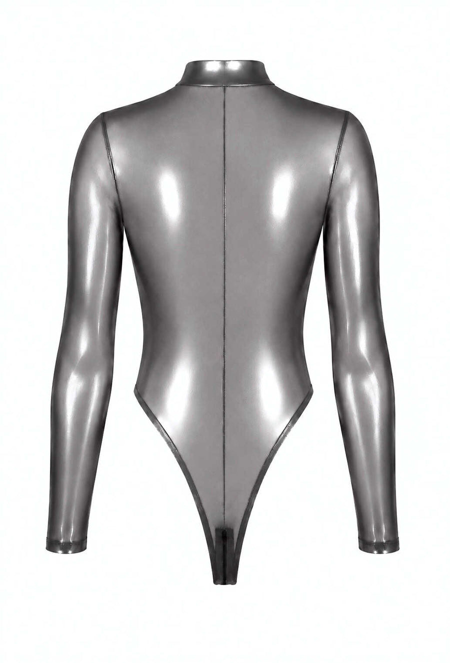 Body argenté à zip trois voies Moondust – Noir Handmade – vue 6 | Voyage Sensuel