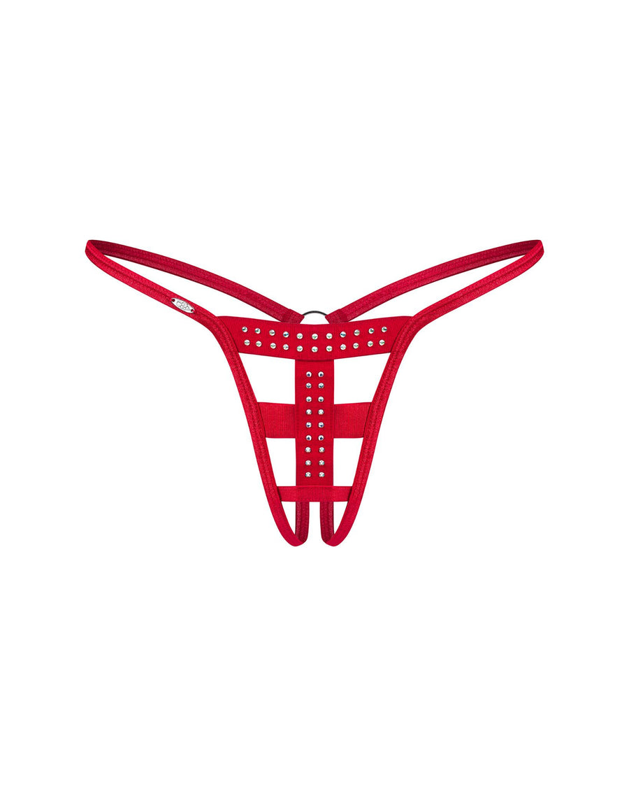 String ouvert satiné à cristaux – Rouge – Shiny Obsession – Obsessive – vue 8 | Voyage Sensuel
