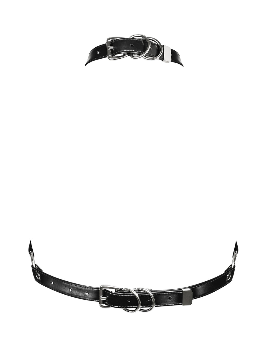 Medusa - Harnais soutien-gorge cuir effet bondage noir | Voyage Sensuel