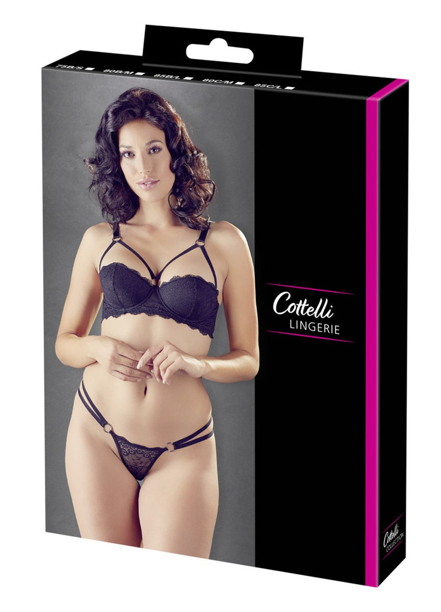 Ensemble soutien-gorge noir sexy avec armature et string assorti – Cotelli Lingerie | Voyage Sensuel