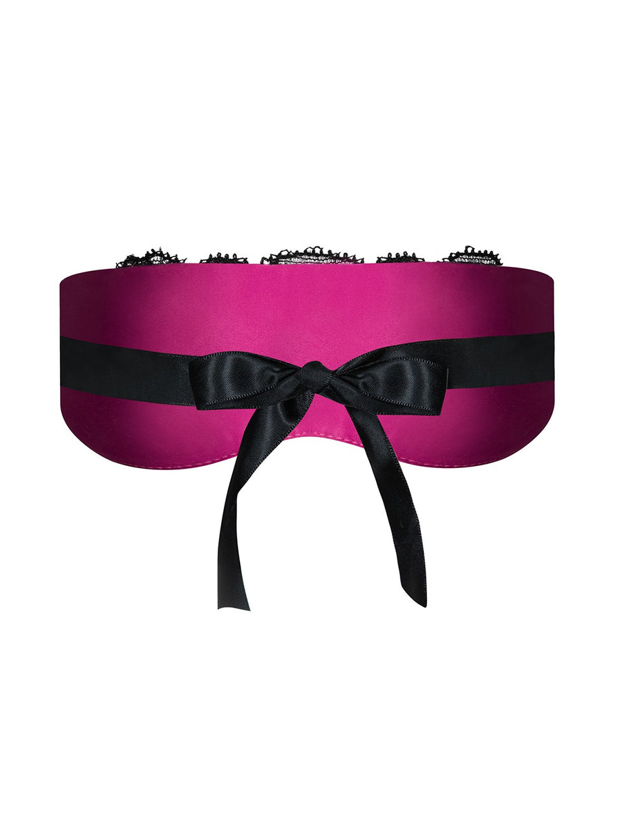 Masque en dentelle à ruban satiné – Noir et fuchsia – Roseberry – Obsessive – vue 4 | Voyage Sensuel