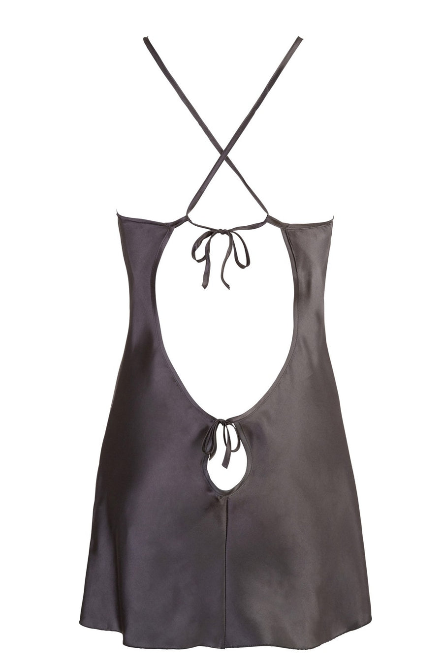 Nuisette courte en satinée noire brillante avec dos nu – Cotelli Lingerie | Voyage Sensuel