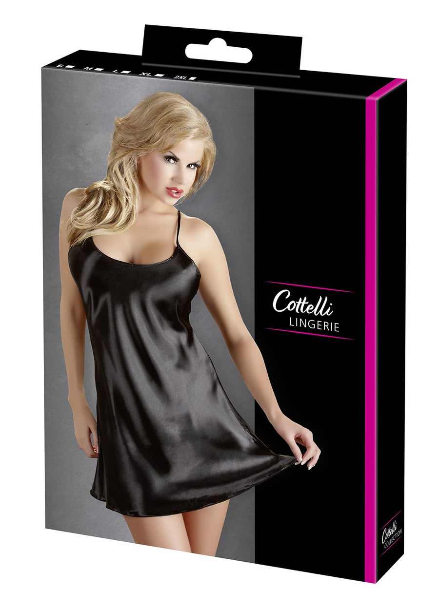 Nuisette courte en satinée noire brillante avec dos nu – Cotelli Lingerie | Voyage Sensuel