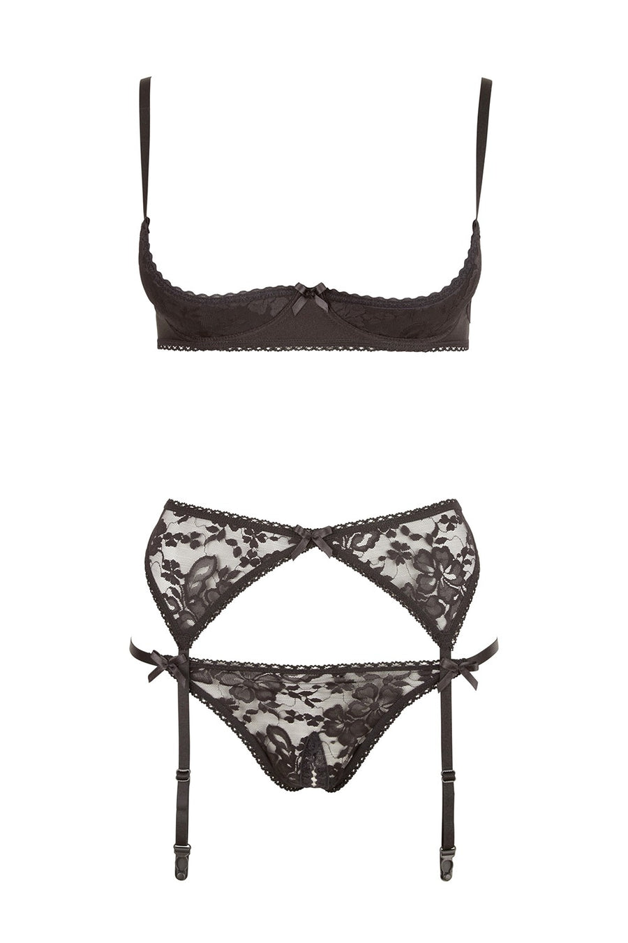 Ensemble sexy trois pièces en dentelle noire – Cotelli Lingerie | Voyage Sensuel