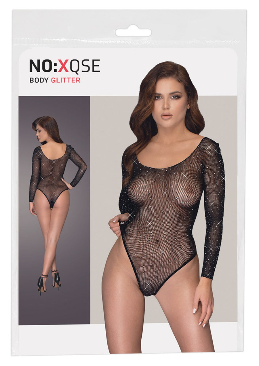 Body string à manches longues en résille avec strass – Cotelli Lingerie | Voyage Sensuel