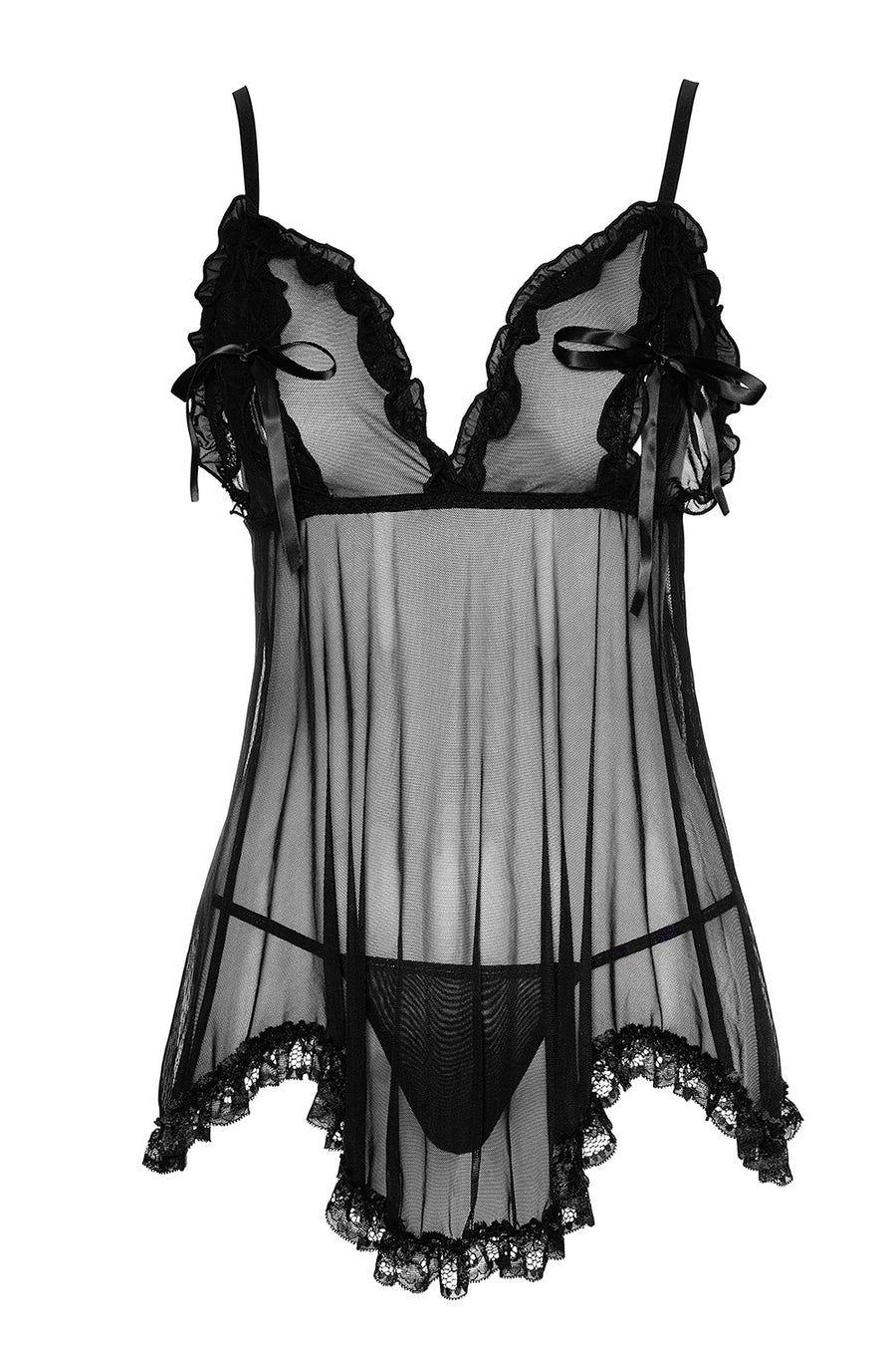 Nuisette en résille et dentelle noire avec string – Cotelli Lingerie | Voyage Sensuel
