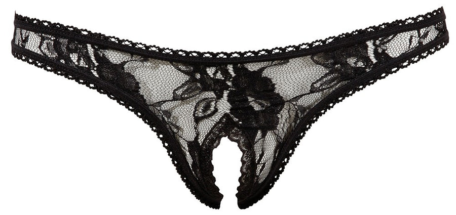 String ouvert à l'entre-jambe en dentelle noire – Cotelli Lingerie | Voyage Sensuel