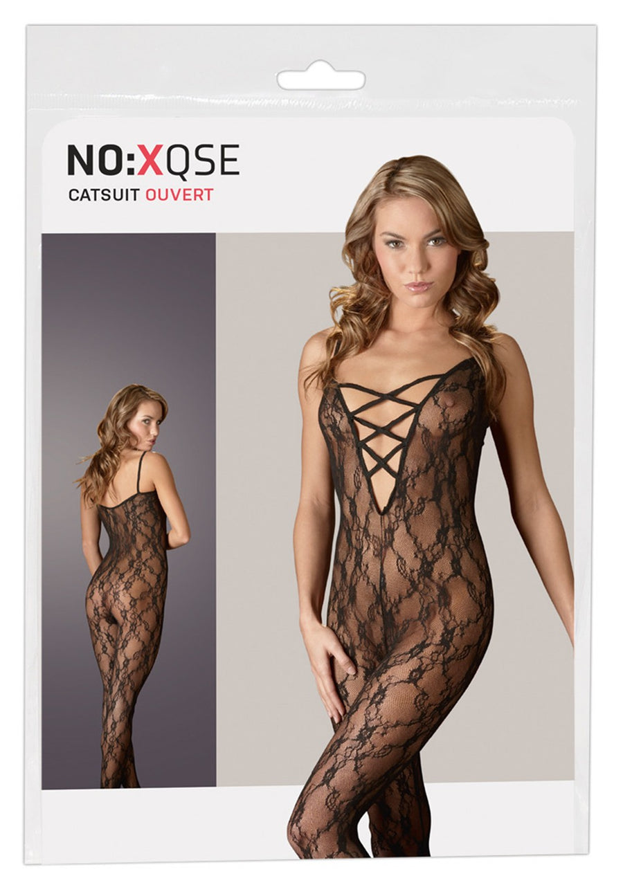 Combinaison en dentelle noire avec large décollecté – Cotelli Lingerie | Voyage Sensuel
