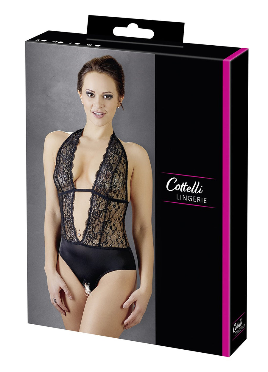 Body en dentelle noire, ouvert à l'entrejambe – Cotelli Lingerie | Voyage Sensuel