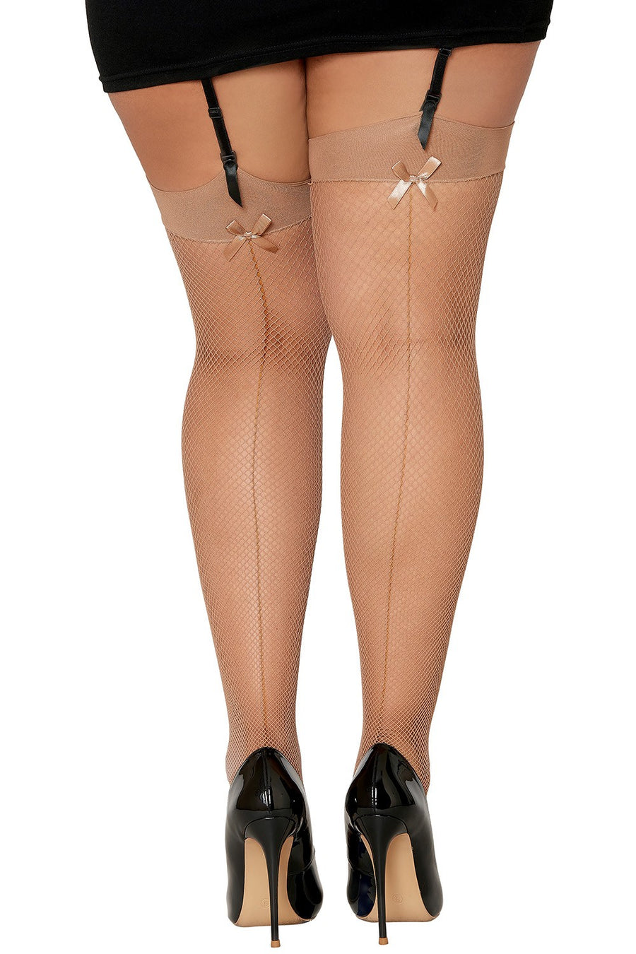 Bas résille avec liseret et nœud chair grande taille – Dreamgirl | Voyage Sensuel