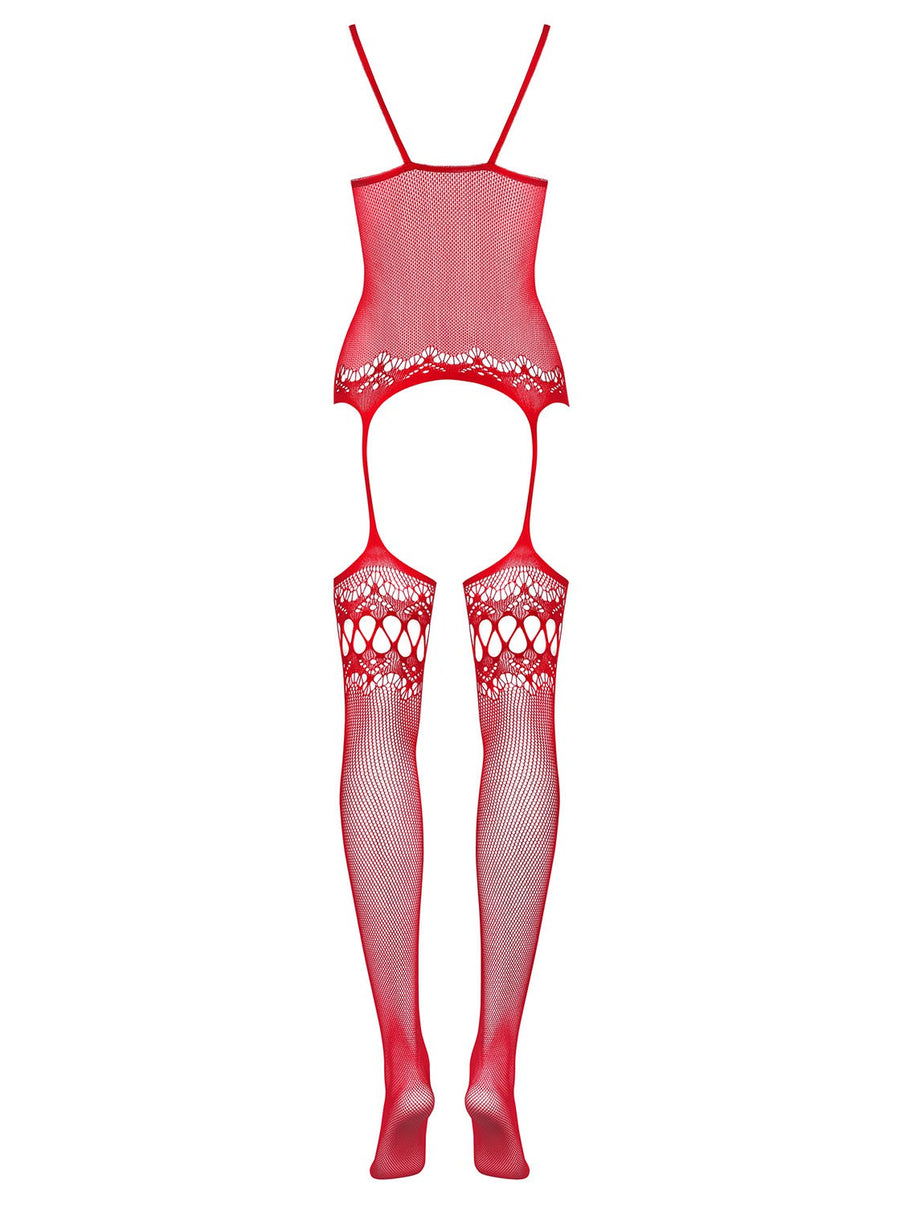 Anaïs - Bodystocking résille motifs floraux rouge | Voyage Sensuel