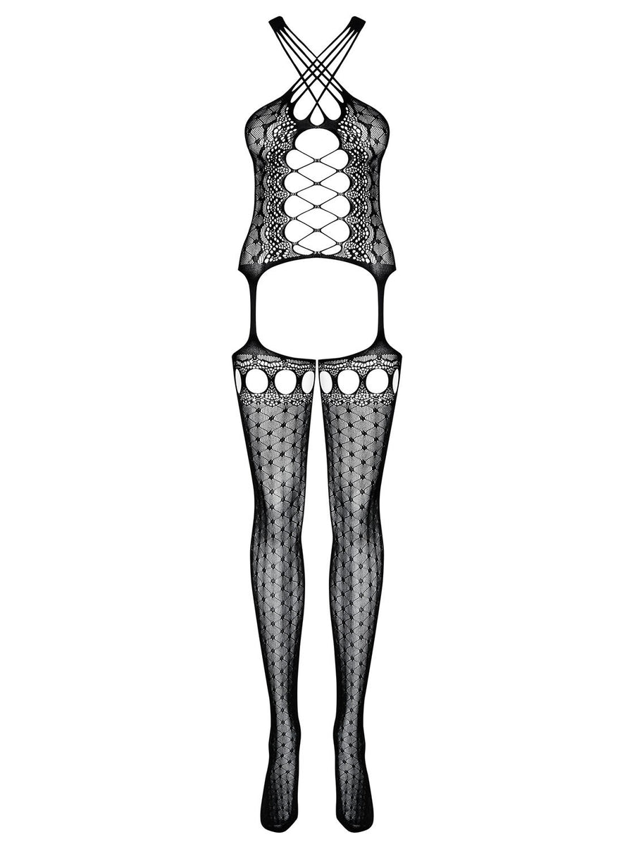 Thaïs - Bodystocking résille ajouré strass noir | Voyage Sensuel