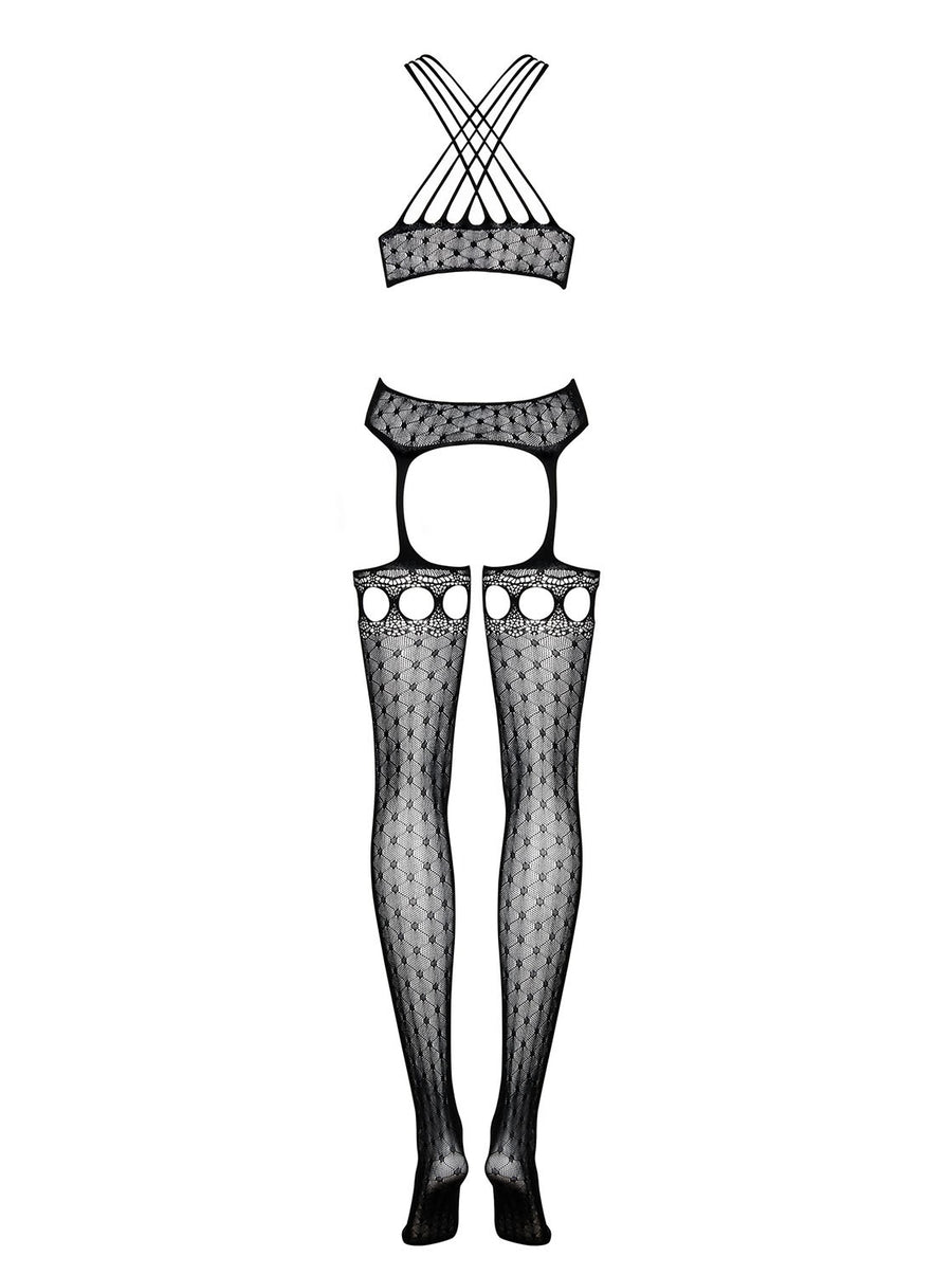 Thaïs - Bodystocking résille ajouré strass noir | Voyage Sensuel