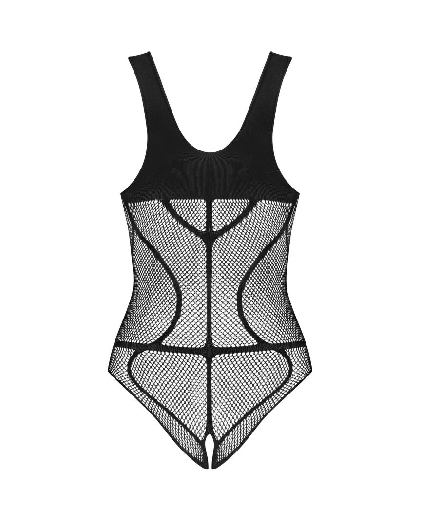 Lorène - Body ouvert dentelle effet corset noir | Voyage Sensuel