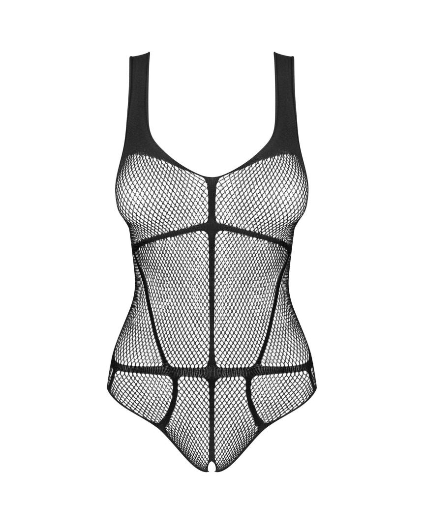 Lorène - Body ouvert dentelle effet corset noir | Voyage Sensuel