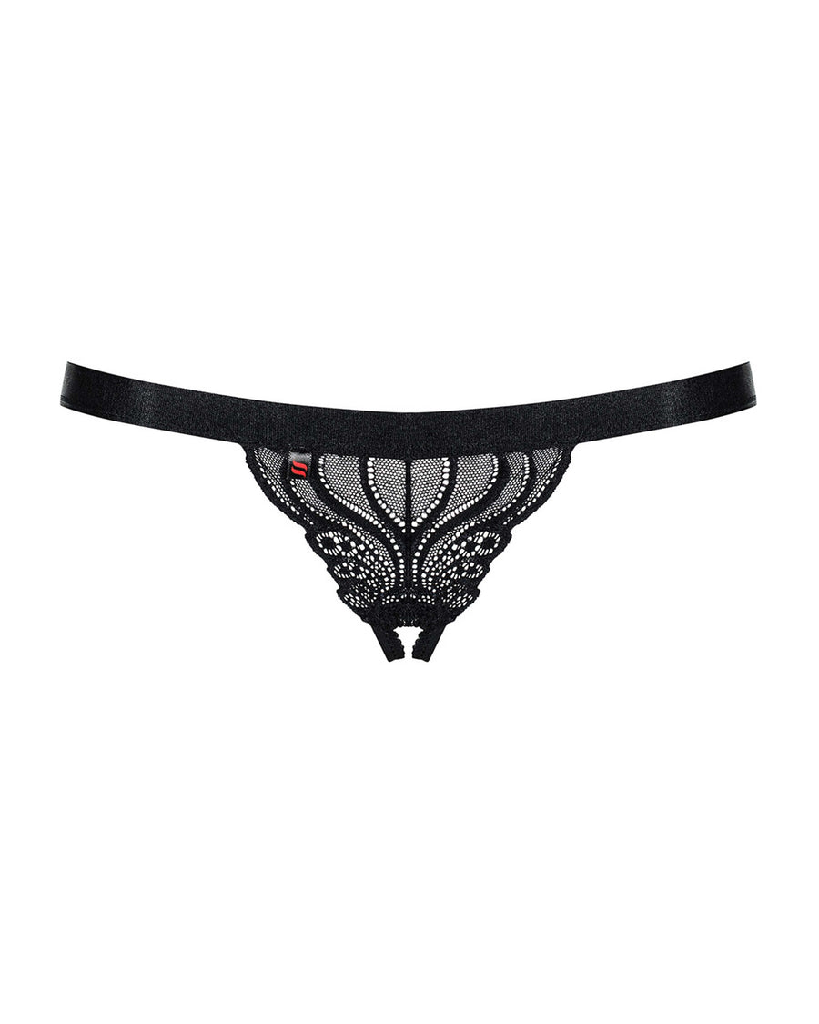 Héloïse - String ouvert dentelle sensuel noir | Voyage Sensuel