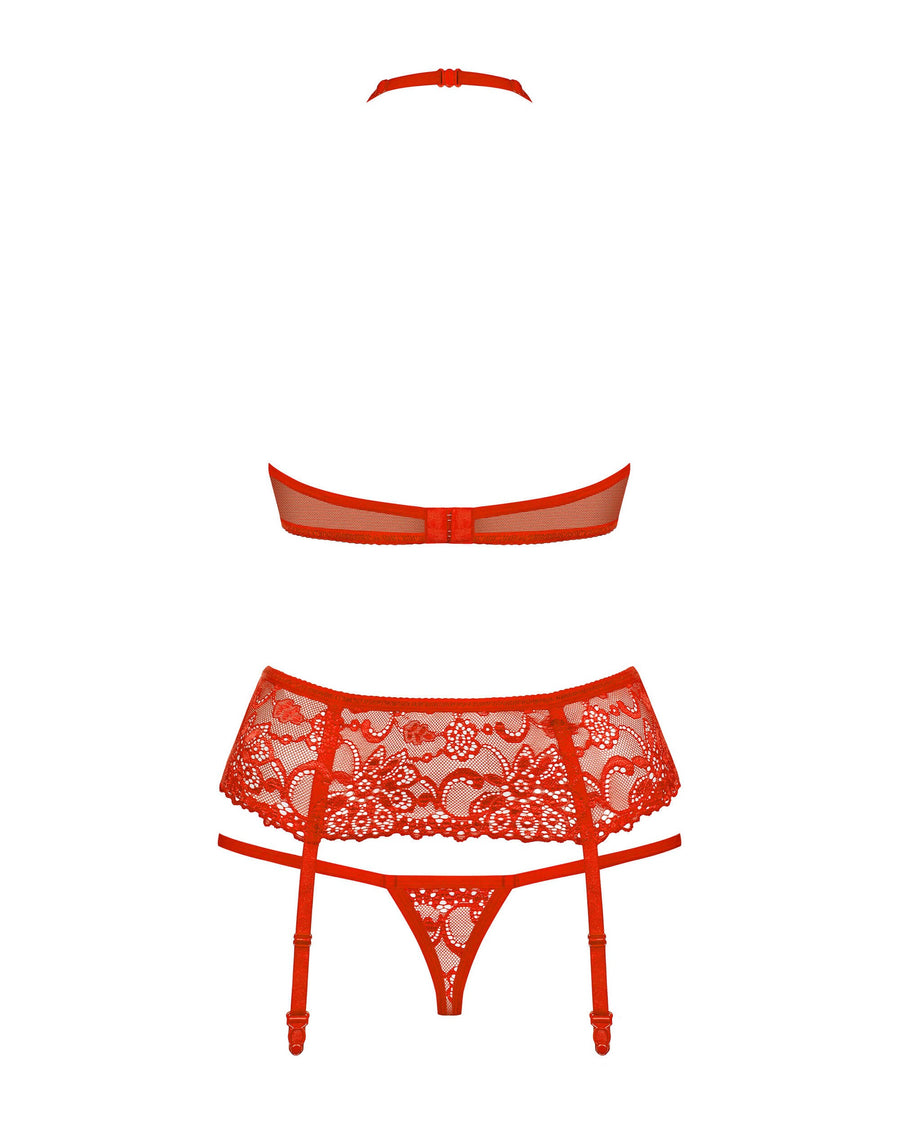 Éloïse - Ensemble lingerie 3 pièces dentelle rouge | Voyage Sensuel