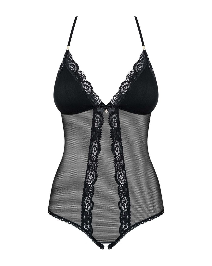 Lila - Body dentelle florale dos nu noir | Voyage Sensuel