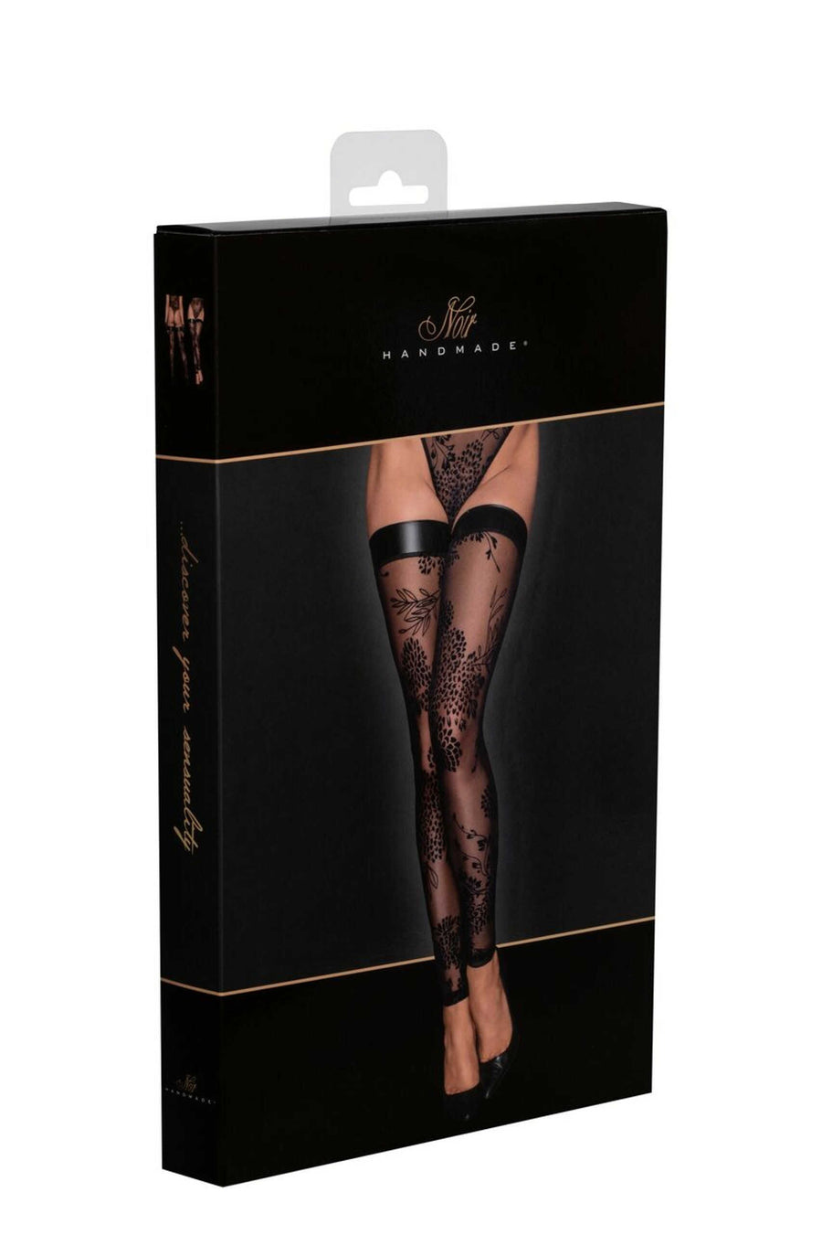F243 Bas en tulle avec broderie flock à motifs | Voyage Sensuel