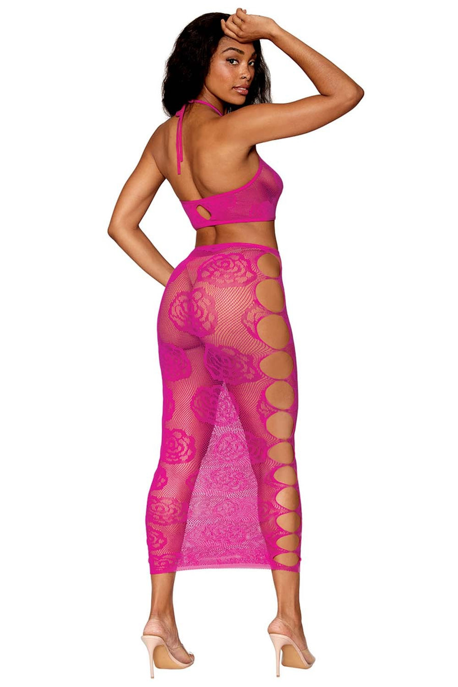 Ensemble Soutien-gorge et jupe longue en filet rose – Dreamgirl | Voyage Sensuel