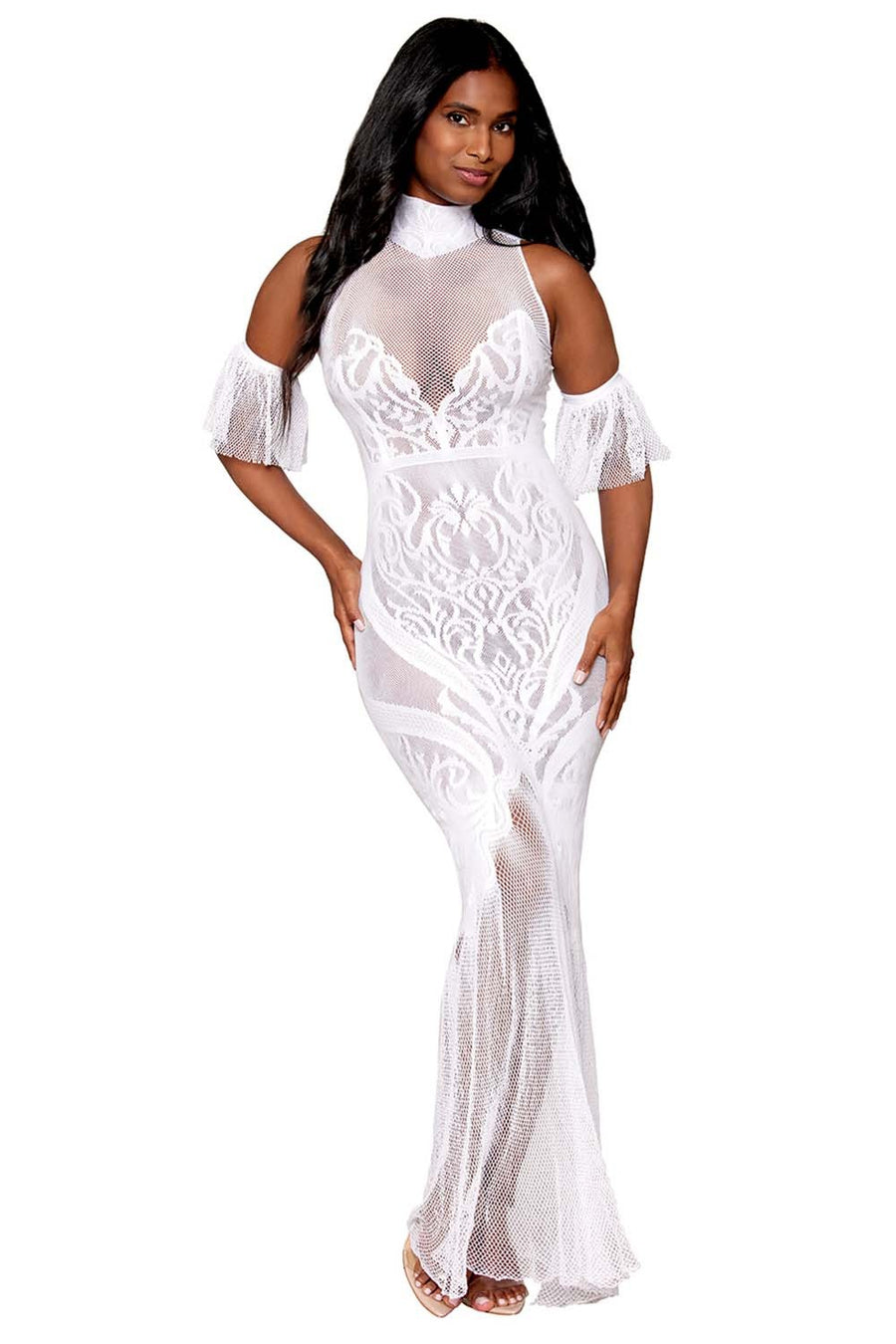 Robe bodystocking en résille et dentelle blanche – Dreamgirl | Voyage Sensuel