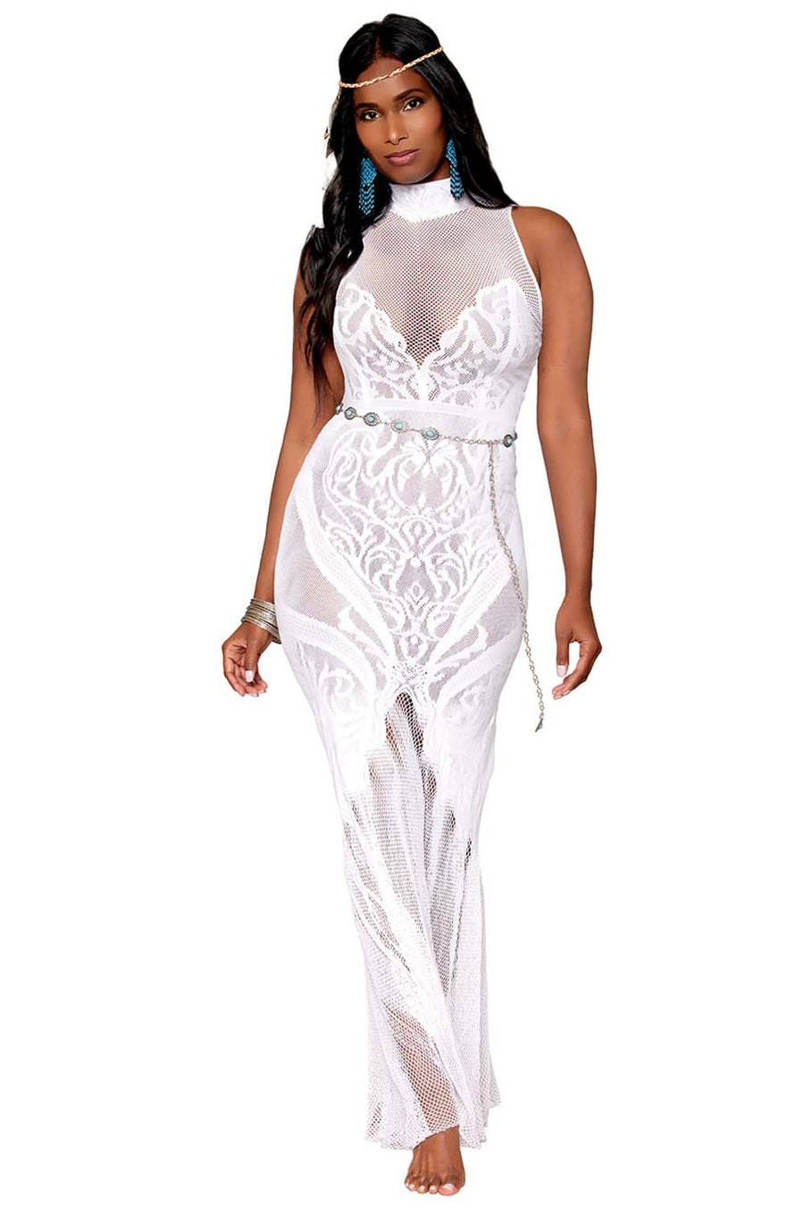 Robe bodystocking en résille et dentelle blanche – Dreamgirl | Voyage Sensuel