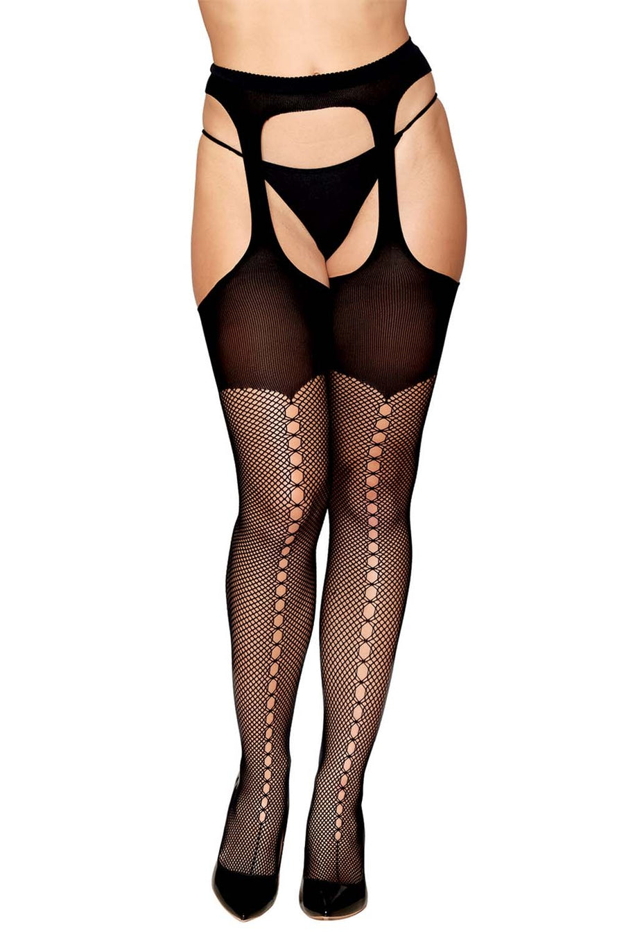 Collant porte-jarretelles en fine résille noire opaque – Dreamgirl | Voyage Sensuel
