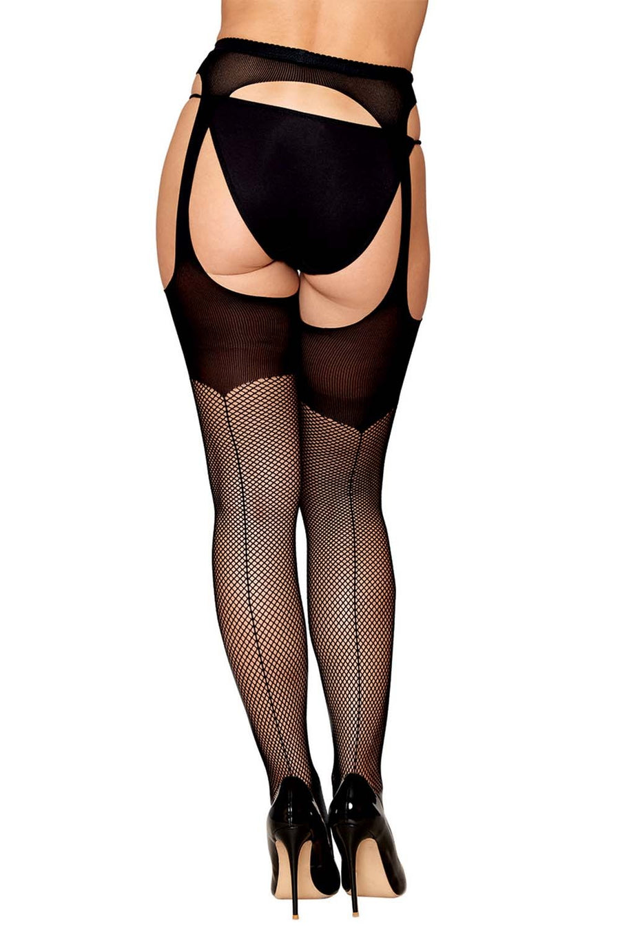 Collant porte-jarretelles en fine résille noire opaque – Dreamgirl | Voyage Sensuel