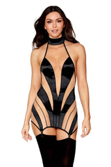 Nuisette stylée noire et transparence avec porte-jarretelles – Dreamgirl