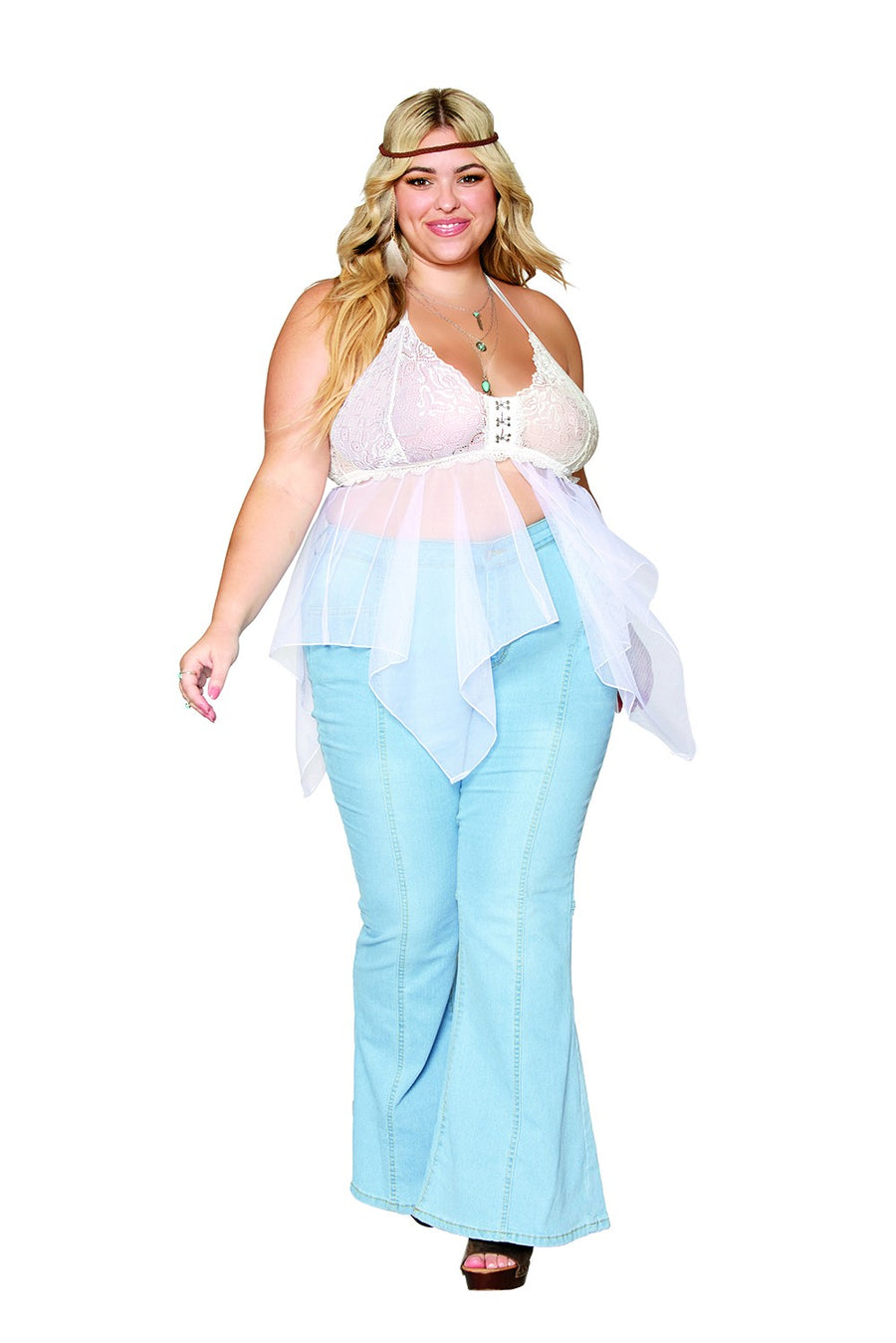 Babydoll et string grande taille en résille et dentelle blanche – Dreamgirl | Voyage Sensuel