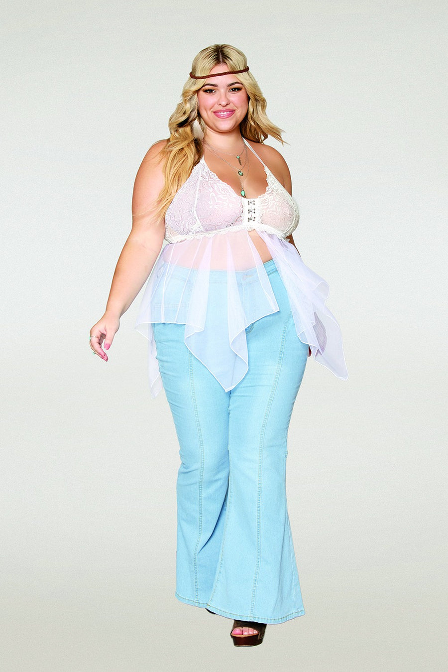 Babydoll et string grande taille en résille et dentelle blanche – Dreamgirl | Voyage Sensuel