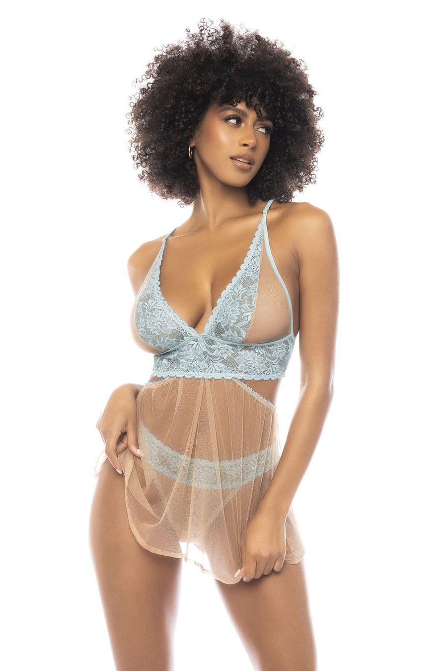 2 en 1 Nuisette et ensemble 2 pièces Abilene en dentelle et résille transparente | Voyage Sensuel