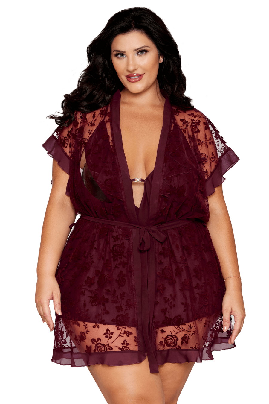 Nuisette et peignoir grande taille couleur aubergine – Dreamgirl | Voyage Sensuel