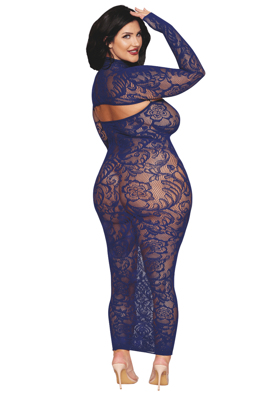 Ensemble 2 pièces grande taille top manches longues et robe bleu marine – Dreamgirl | Voyage Sensuel