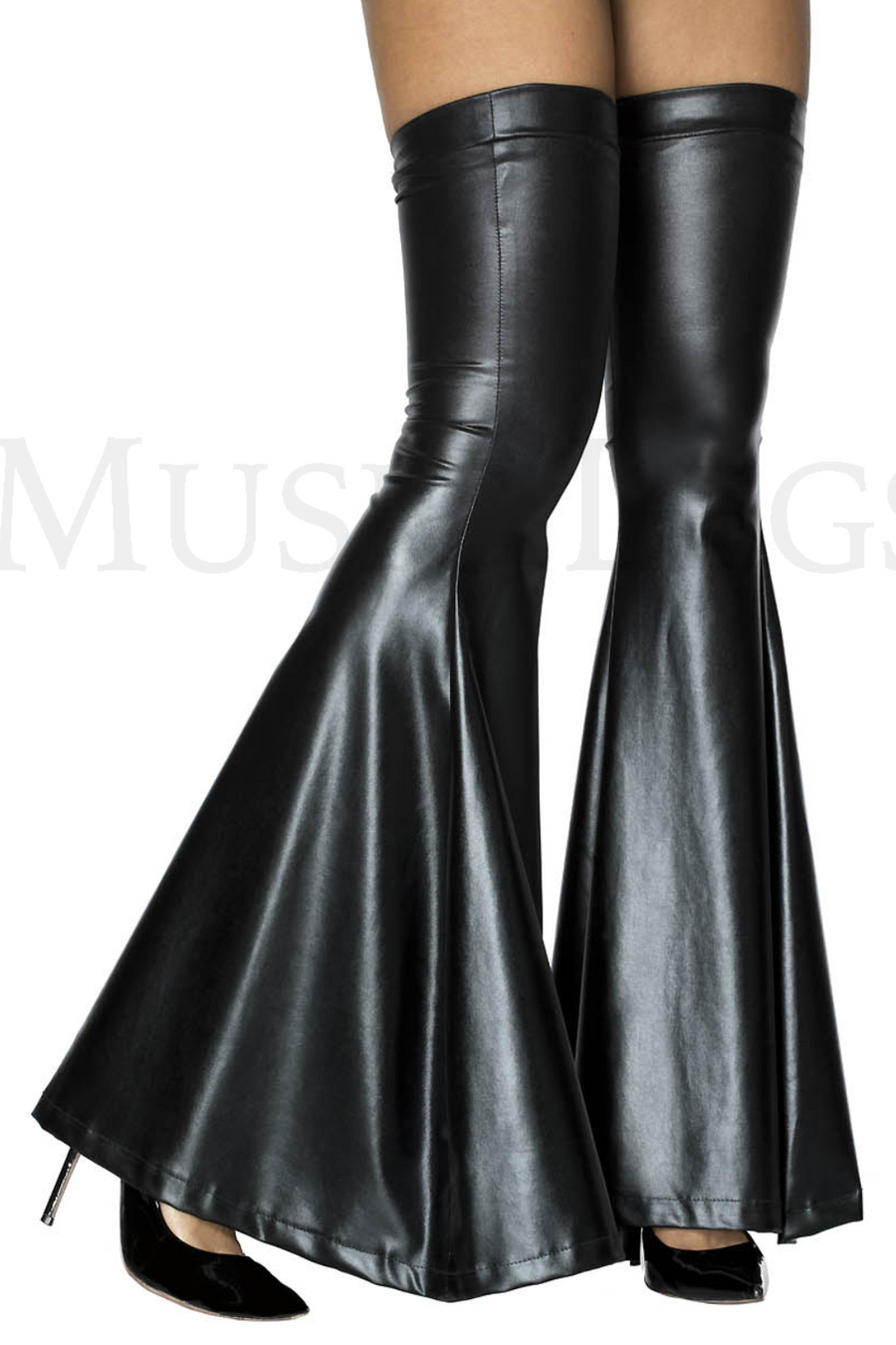 Bas patte d'éléphant en tissu effet mouillé noir – Music Legs | Voyage Sensuel