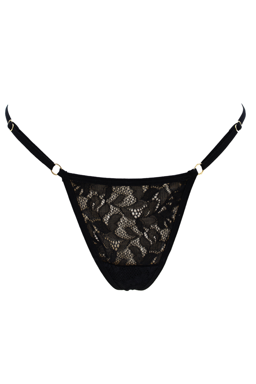 String noir en dentelle avec bijou cœur doré – Be Lily Panties | Voyage Sensuel