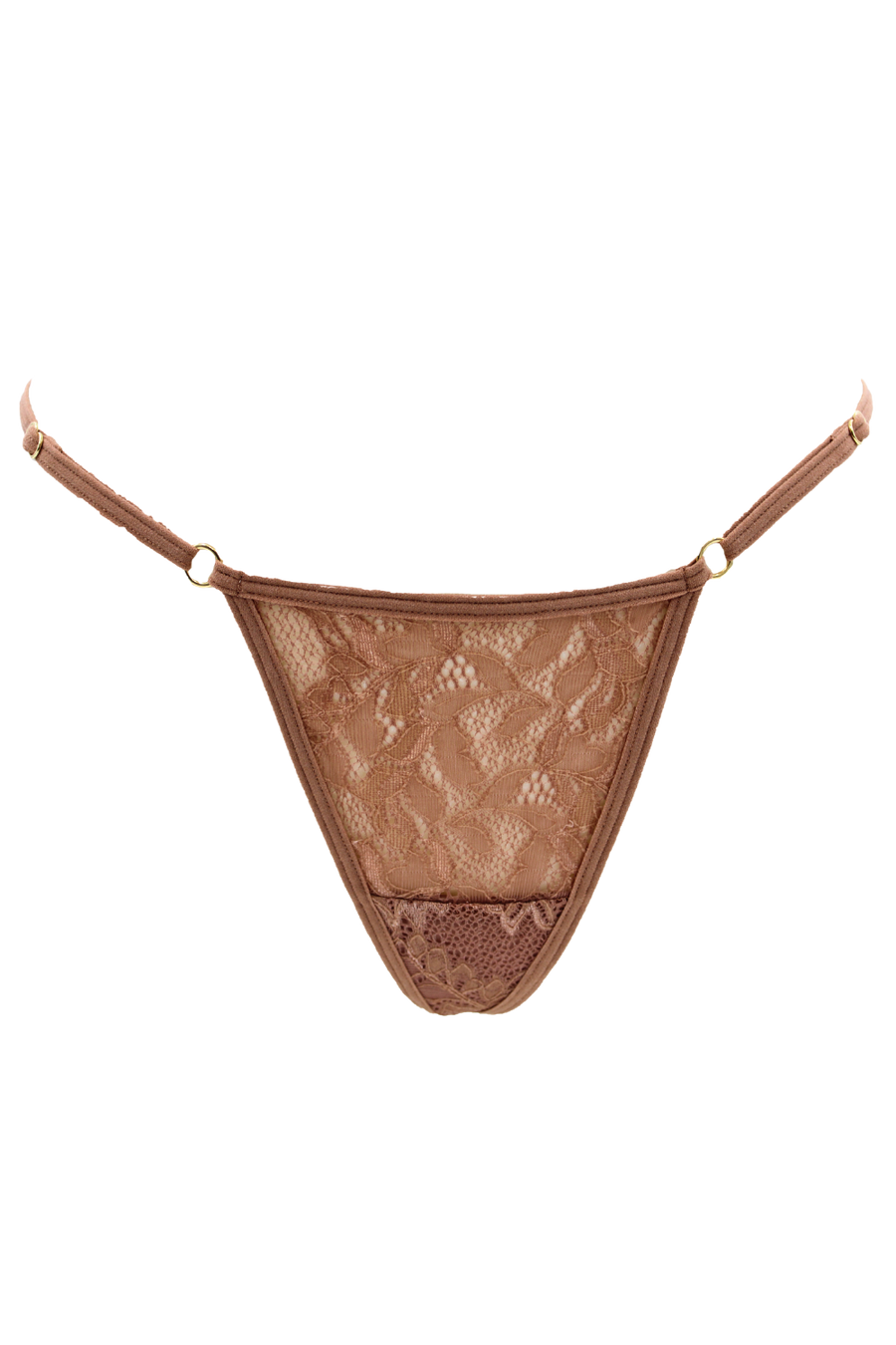 String taupe en dentelle avec bijou cœur doré – Be Lily Panties | Voyage Sensuel