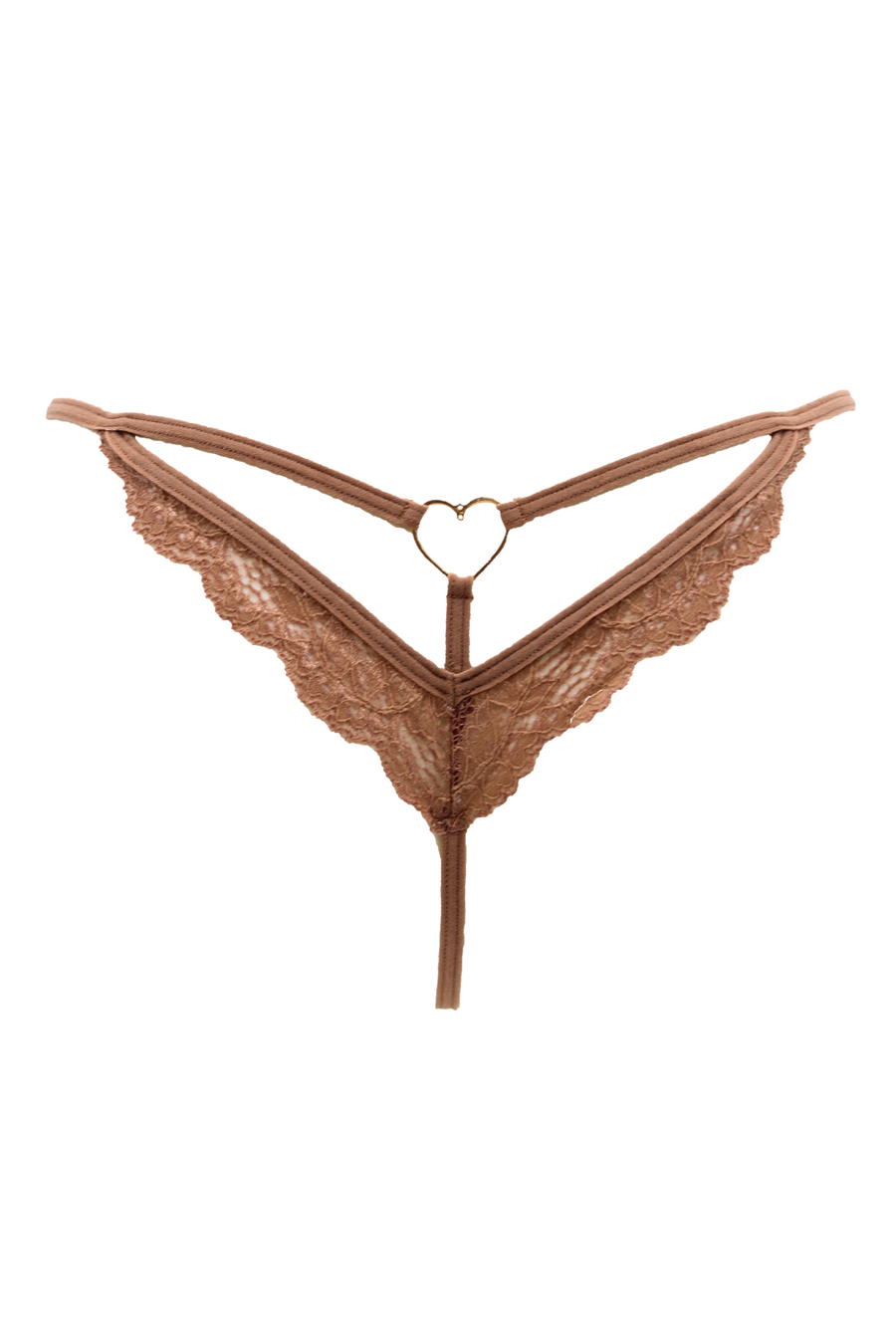 String taupe en dentelle avec bijou cœur doré – Be Lily Panties | Voyage Sensuel