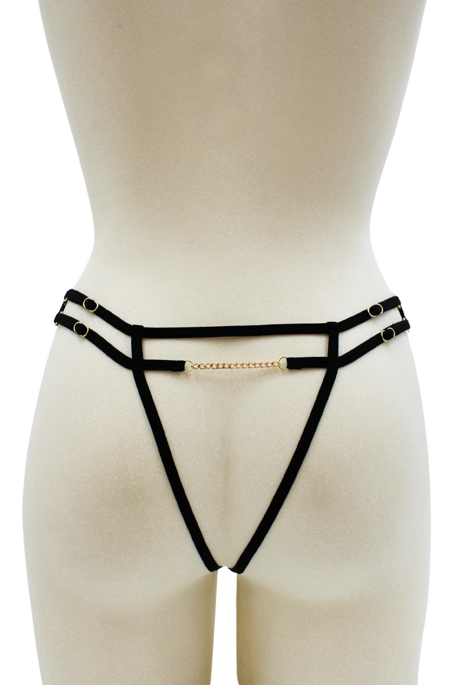 String noir avec bijou couleur aléatoire et chaîne dorée – Be Lily Panties | Voyage Sensuel