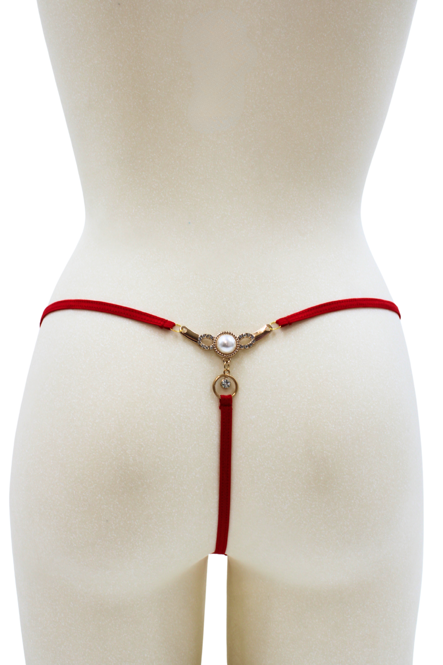 String rouge avec bijou perle & strass dorés – Be Lily Panties | Voyage Sensuel