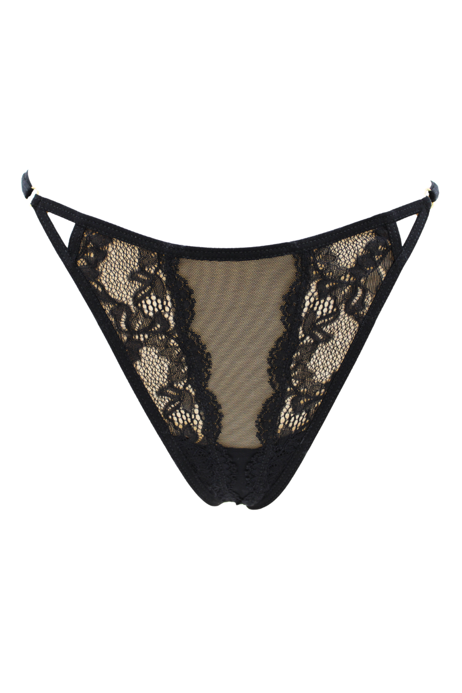 Tanga noir en dentelle avec bijou losanges dorés – Be Lily Panties | Voyage Sensuel