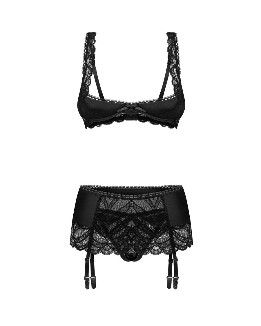 Lecille ensemble ouvert 3 pièces noir | Voyage Sensuel