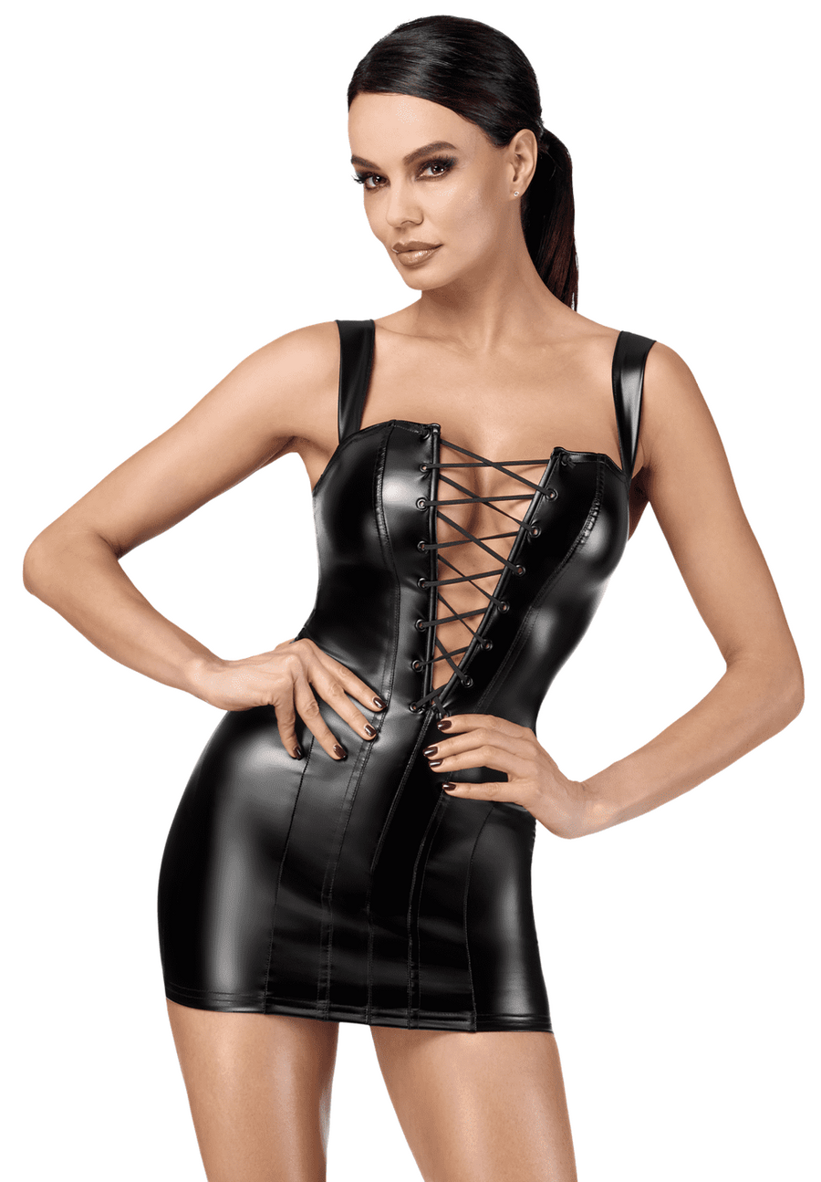 Minirobe romantique en wetlook – Noir | Voyage Sensuel