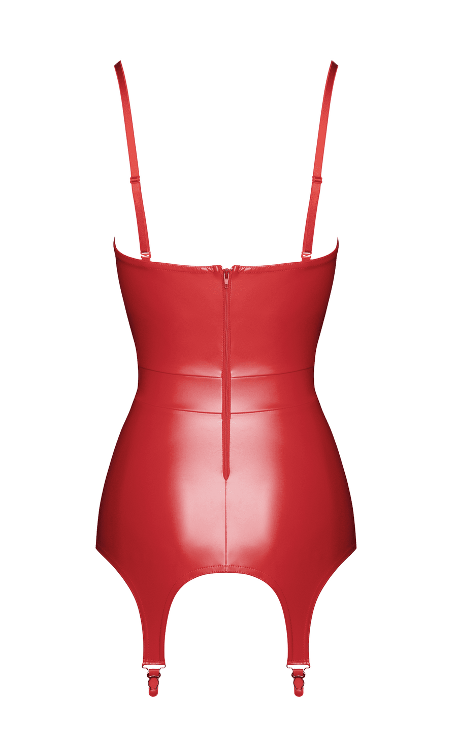 Guêpière en wetlook à jarretelles – Rouge – Noir | Voyage Sensuel