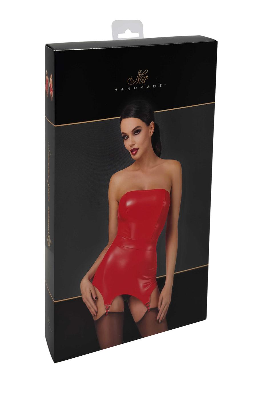 Guêpière en wetlook à jarretelles – Rouge – Noir | Voyage Sensuel